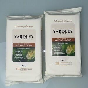 2 packs pre-moistened Yardley disposable WASHCLOTHS alcohol free 12x8 no rinse